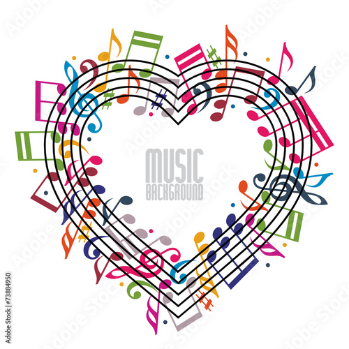Heart made with musical notes and clef.