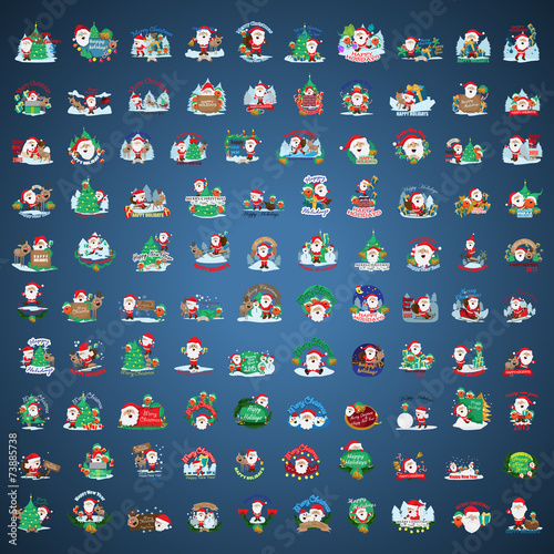 Christmas Icons And Elements Set - Isolated On Blue
