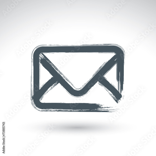 Hand drawn simple vector mail icon, brush drawing realistic emai photo