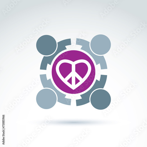 Antiwar and love vector icons. People holding hands around a lov