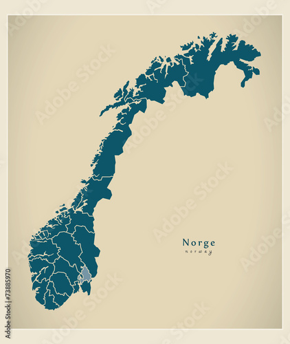 Modern Map - Norway with counties NO