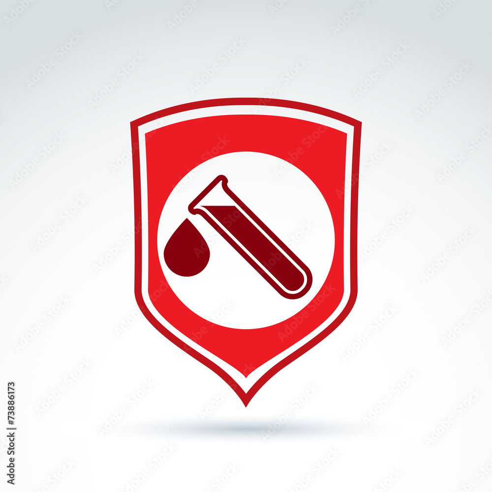Vector illustration of a red shield symbol and test tubes with a Vector illustration of a red shield symbol and test tubes with a