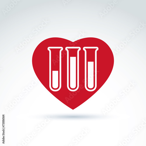 Vector illustration of a red heart symbol and test tube with a b