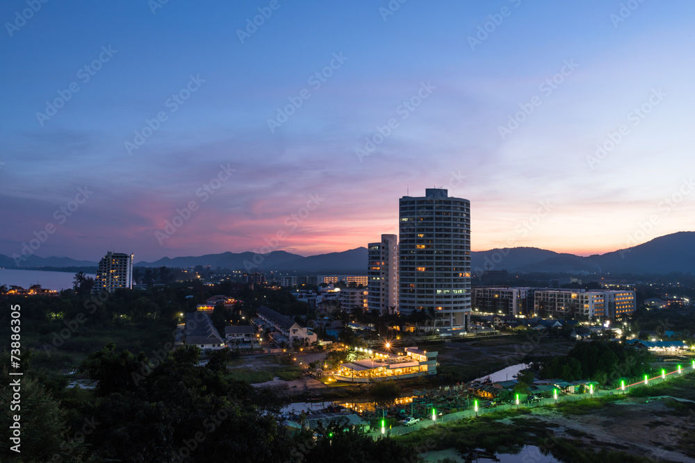 Beautiful Sunset Sky at Hua Hin Cityscape, Thailand