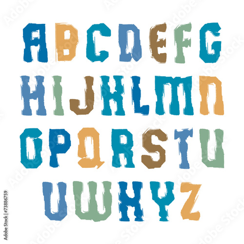 Colorful handwritten contemporary vector uppercase letters, dood