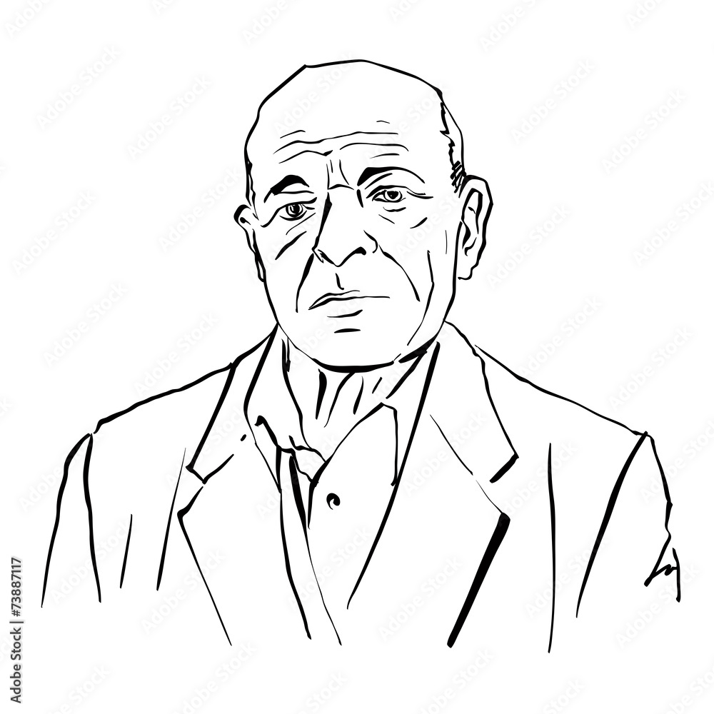 Hand drawn illustration of an old man on white background, black Hand drawn illustration of an old man on white background, black