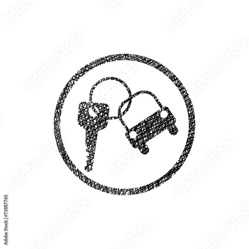 Car key vector simplistic icon with hand drawn lines texture.
