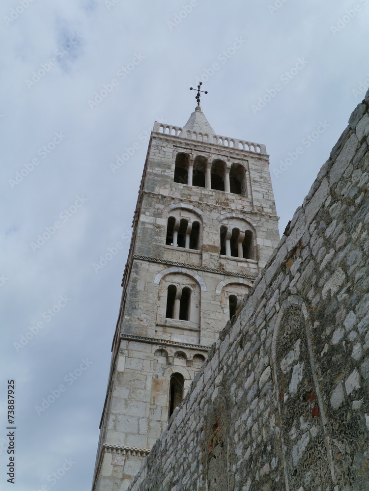 The bell tower of St Ann in Rab in Croatia