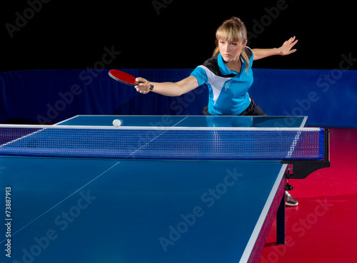 Girl table tennis player isolated