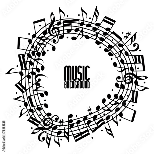 Vector black rounded stave with musical notes on white backgroun