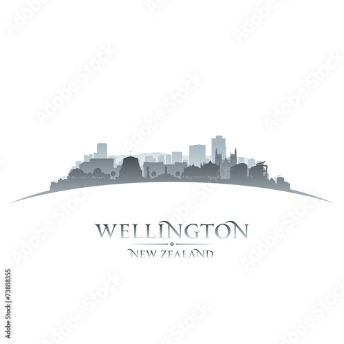 Wellington New Zealand city skyline silhouette white background