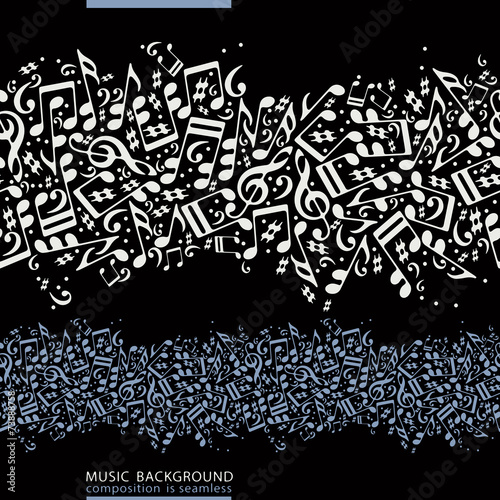 Colorful horizontal music canvas, vector seamless tape with stri