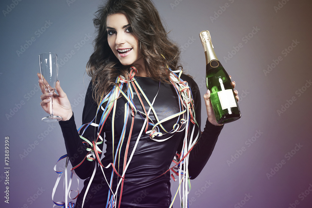 Let's welcome new year with champagne - obrazy, fototapety, plakaty 