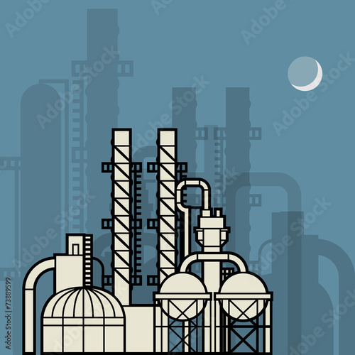 Oil refinery factory, vector
