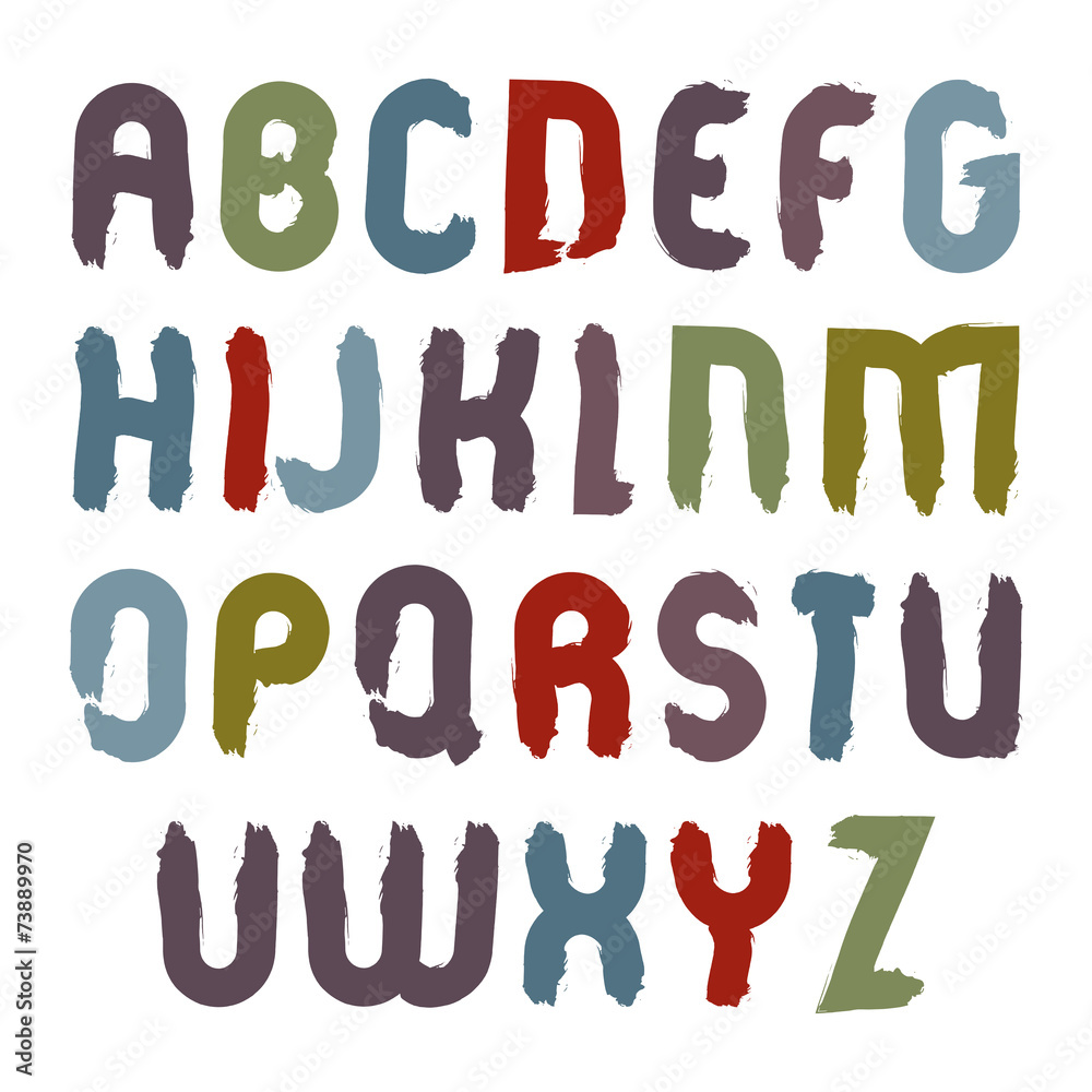 Vector alphabet capital letters set, hand-drawn painted colorful