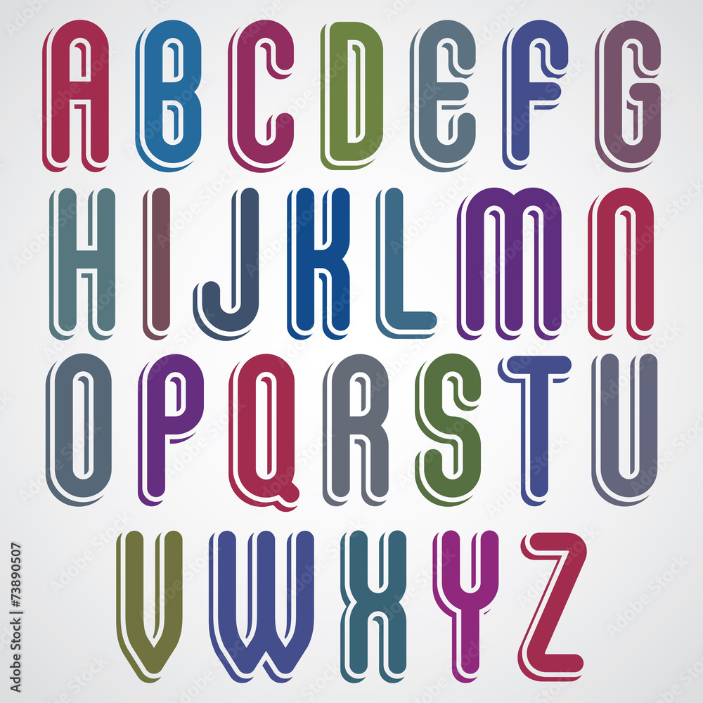 Rounded cartoon colorful uppercase letters, jolly animated font.