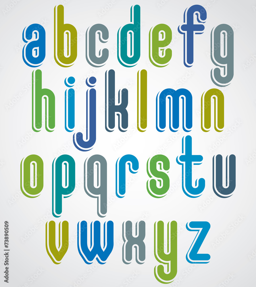 Rounded cartoon colorful lowercase letters with white outline, j Rounded cartoon colorful lowercase letters with white outline, j