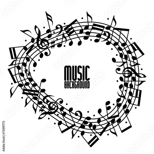 Vector black rounded stave with musical notes on white backgroun
