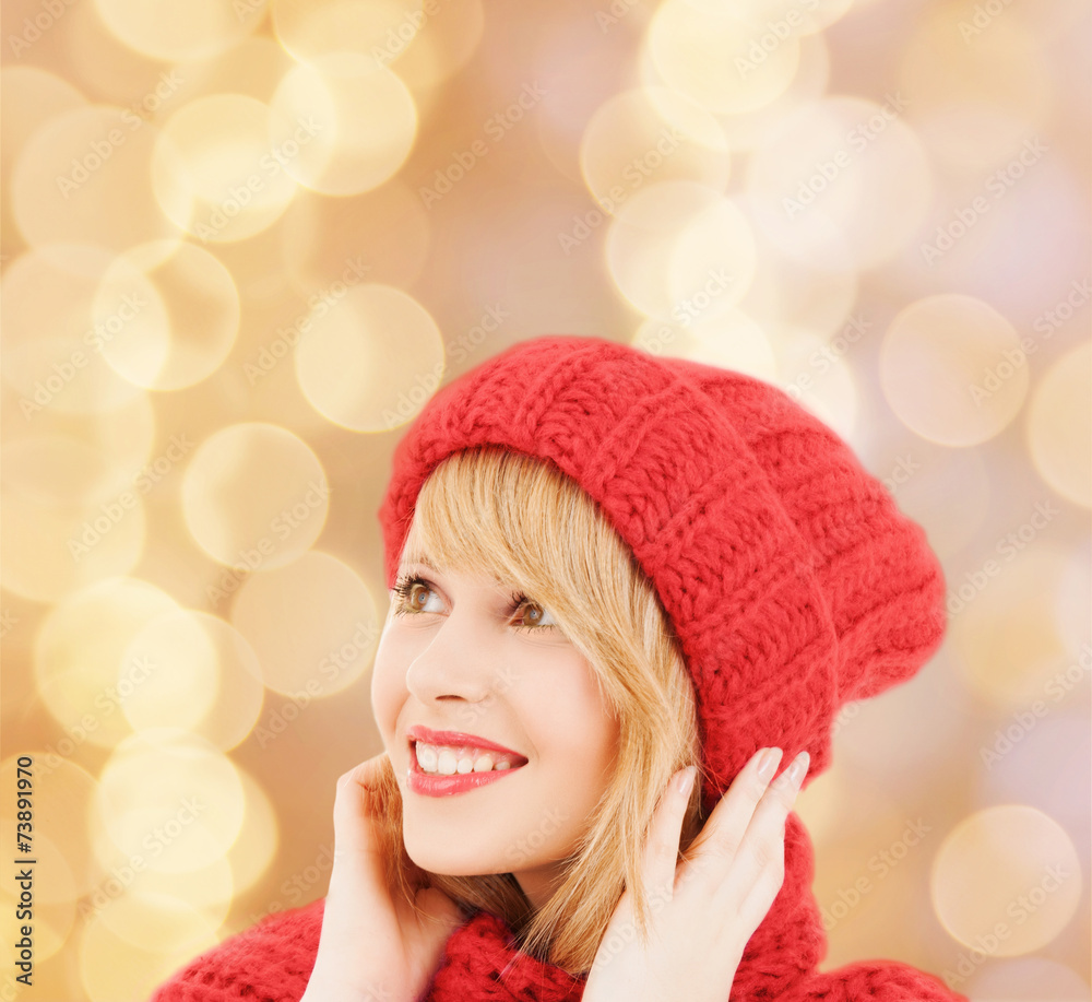 smiling young woman in winter clothes smiling young woman in winter clothes