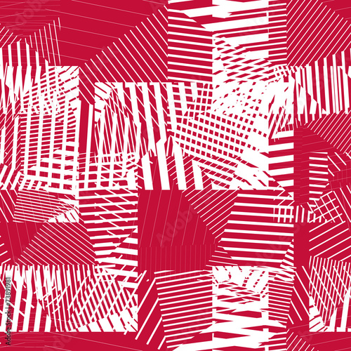 Abstract striped textured geometric seamless pattern. Vector red