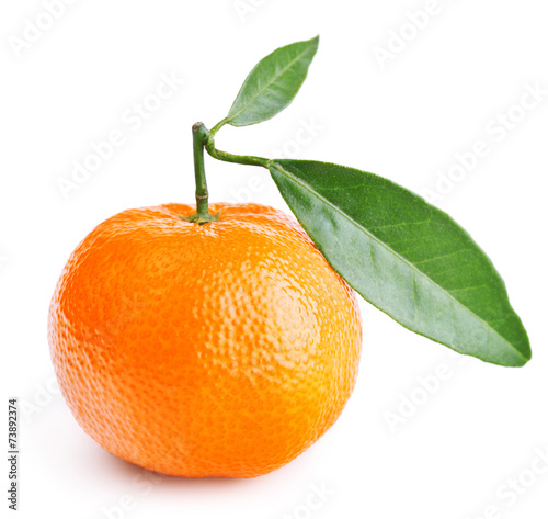 tangerine with leaves isolated on white