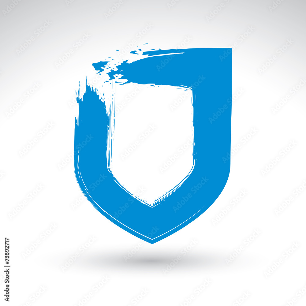 Brush drawing vector security sign, blue hand-painted simple shi Brush drawing vector security sign, blue hand-painted simple shi