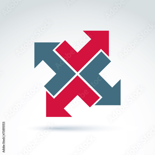 Vector abstract emblem with multidirectional arrows – up, down