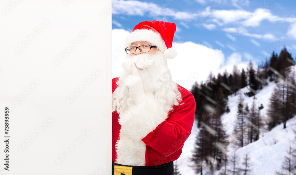 Naklejka premium man in costume of santa claus with billboard