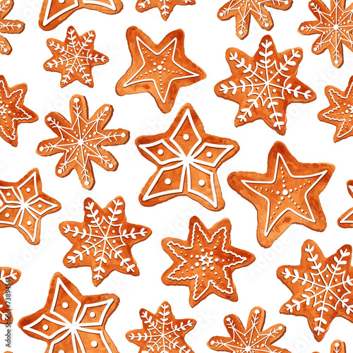 Seamless pattern of watercolor gingerbread cookies