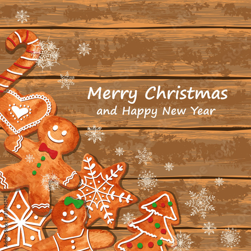Christmas greeting card with gingerbread cookies