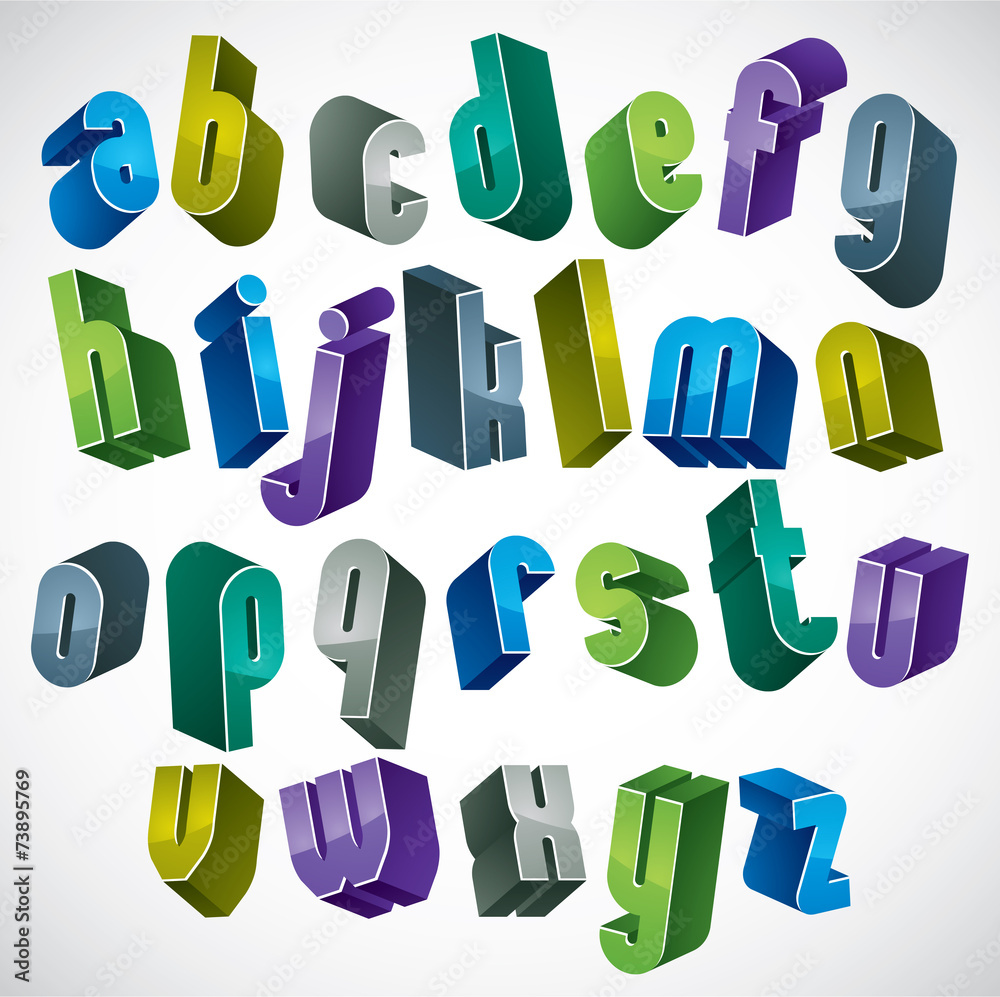 3d colorful letters alphabet, dimensional font in blue and green 3d colorful letters alphabet, dimensional font in blue and green