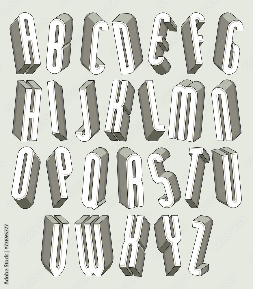 3d font, thin and tall dimensional letters set made with round e 3d font, thin and tall dimensional letters set made with round e