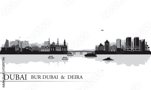 Dubai Deira and Bur Dubai skyline silhouette background