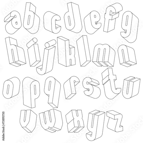 Black and white 3d font  single color simple letters alphabet ma