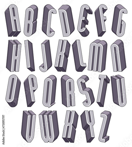 3d tall and thin font  monochrome dimensional alphabet.