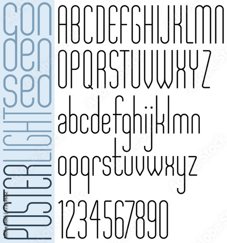 Poster black light condensed narrow font and numbers.