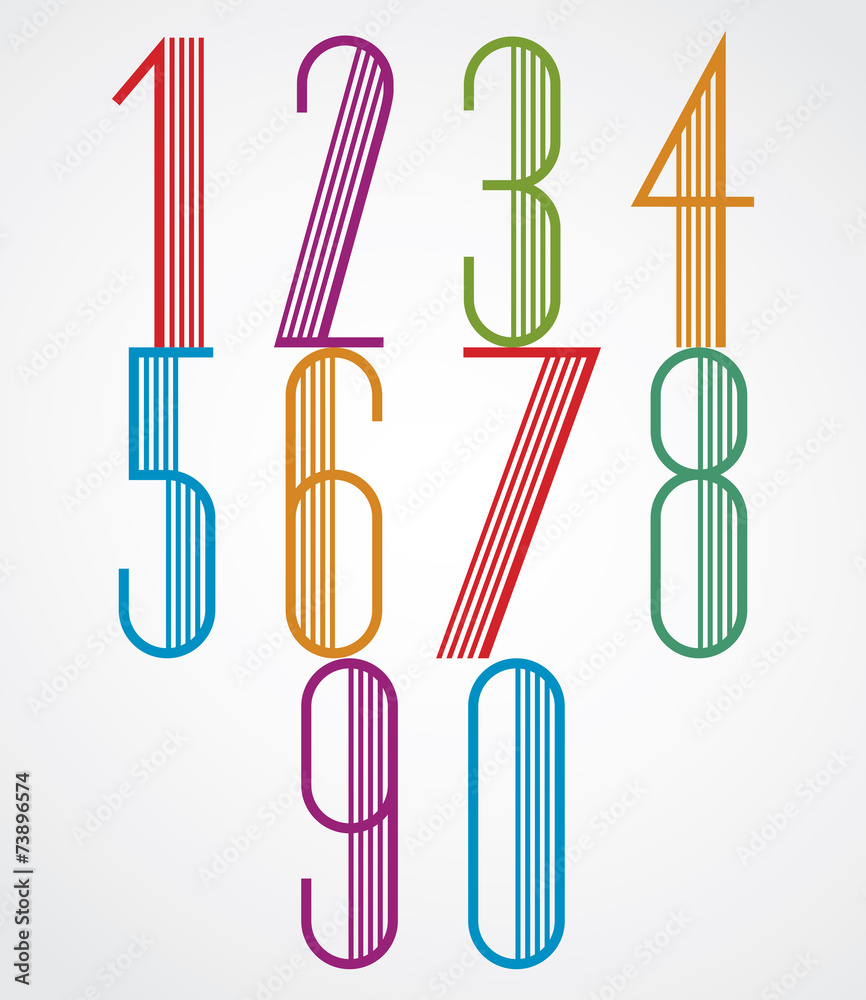 Poster tall colorful numbers with parallel stripes on white back Poster tall colorful numbers with parallel stripes on white back