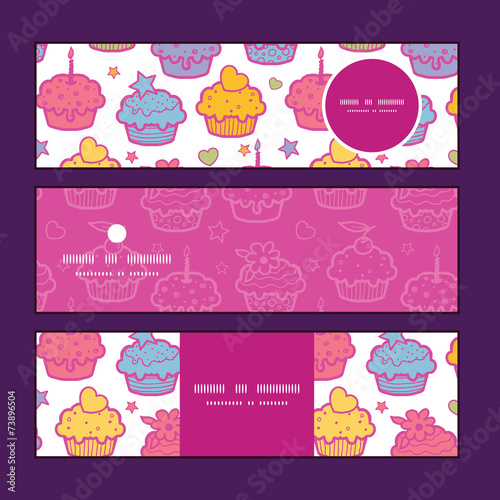 Vector colorful cupcake party horizontal banners set pattern