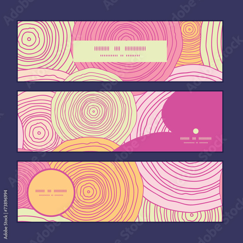Vector doodle circle texture horizontal banners set pattern