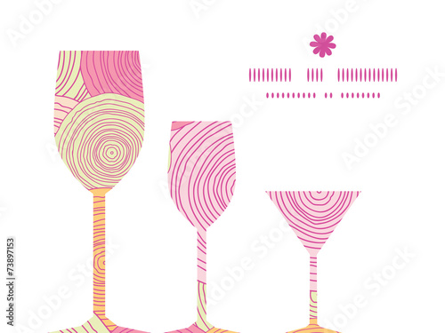 Vector doodle circle texture three wine glasses silhouettes