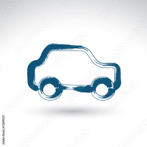 Hand drawn blue car icon, i...