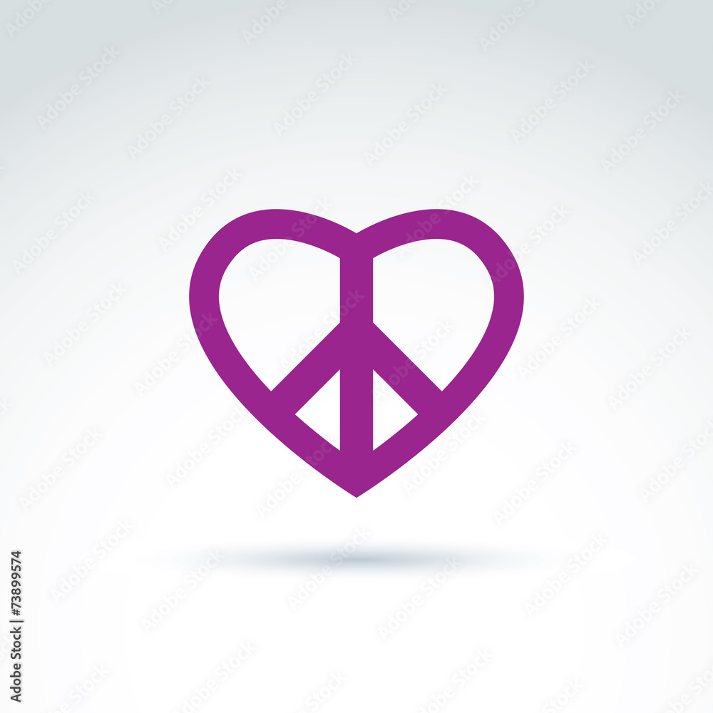 Antiwar and love vector icons, loving heart shape sign with peac Antiwar and love vector icons, loving heart shape sign with peac