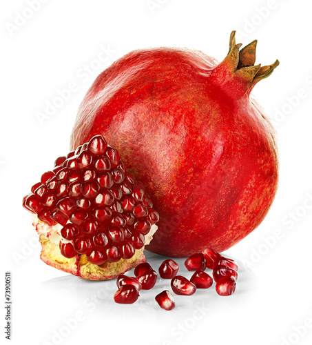 Ripe pomegranate isolated on a white background.