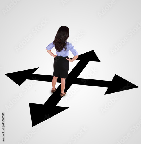 business woman standing with different direction