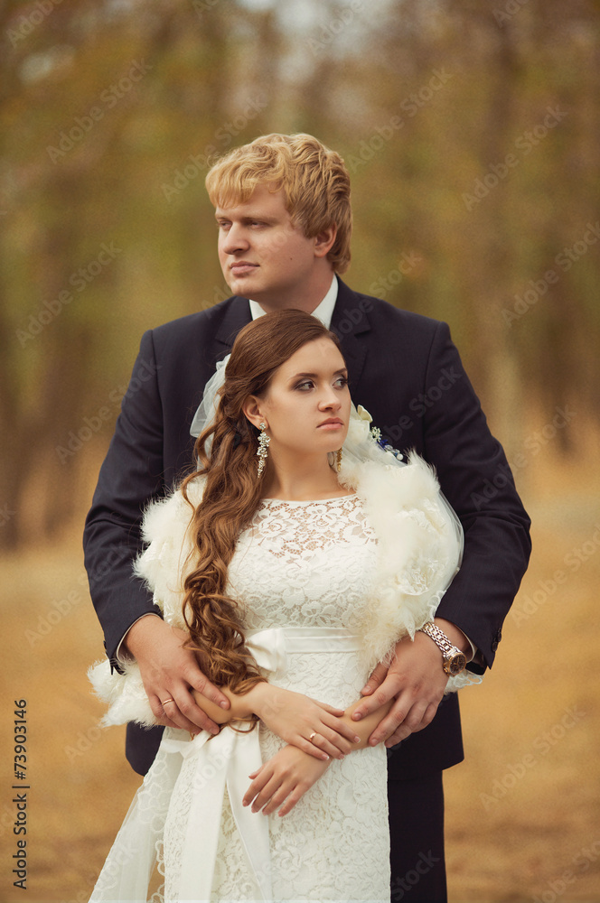 Fototapeta premium Bride and groom on their wedding day