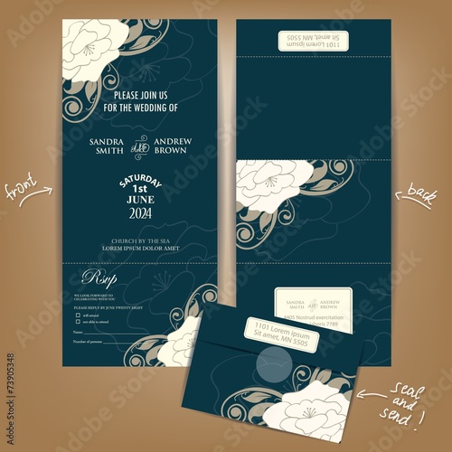 All in One Wedding Invitation with White Flowers