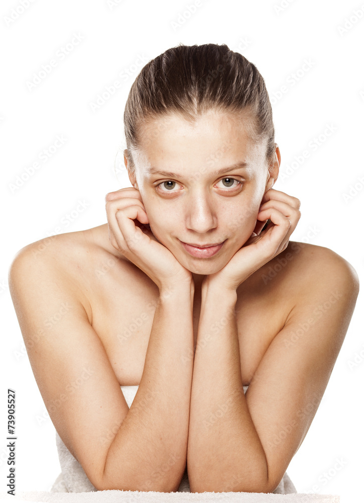 happy young woman posing on a white background happy young woman posing on a white background