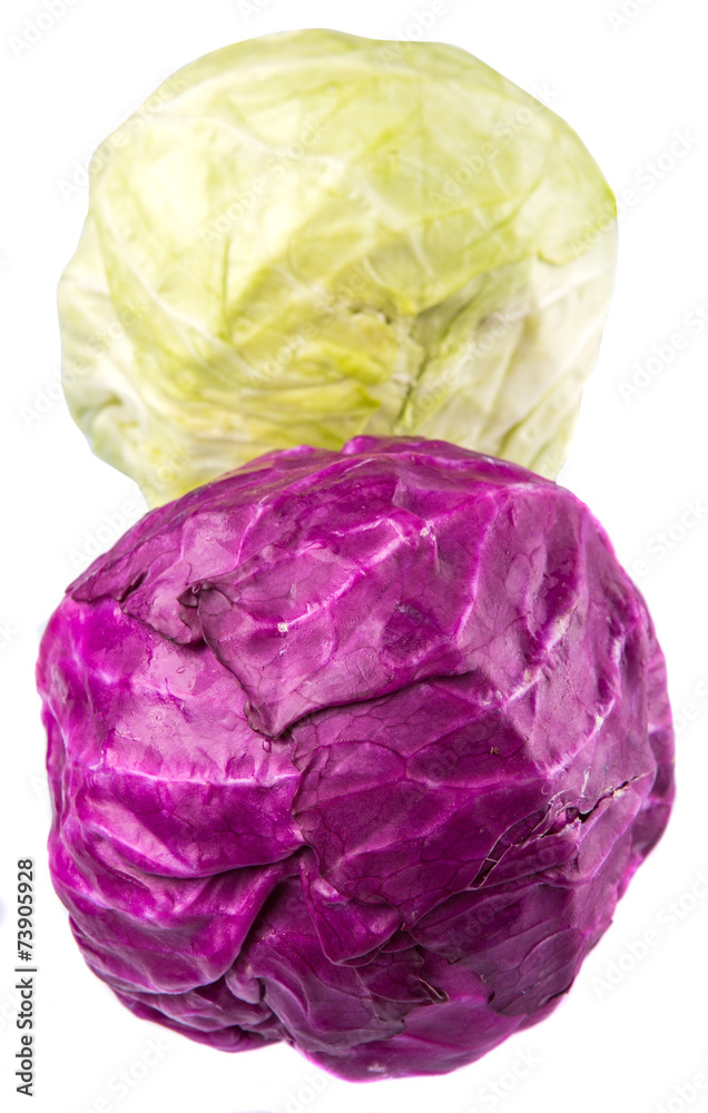 Whole red and green cabbage over white background Whole red and green cabbage over white background