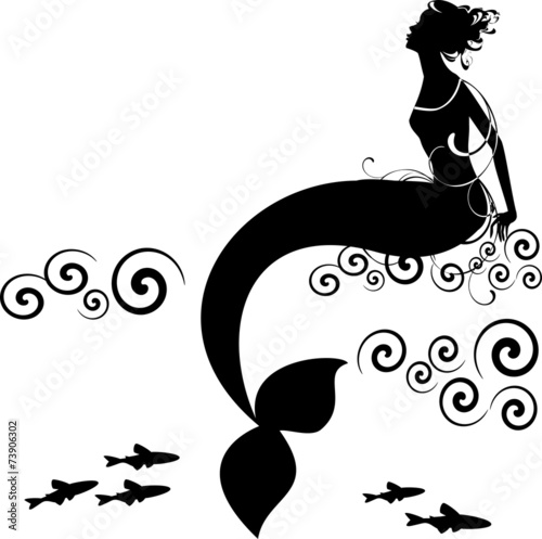 Silhouette of mermaid and fish