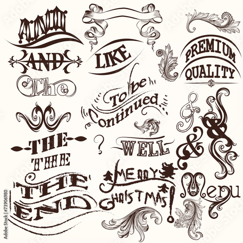 Collection of vector ands, the and swirls in vintage style
